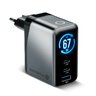 Ładowarka sieciowa everActive GaN LCD SC-670Q PRO z gniazdem USB oraz 2x USB-C PD PPS QC4+ 67W