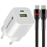 Ładowarka sieciowa everActive GaN SC-390Q z gniazdem USB QC3.0 oraz USB-C PD PPS 30W + kabel USB-C PD CBB-1PDR LED 1m